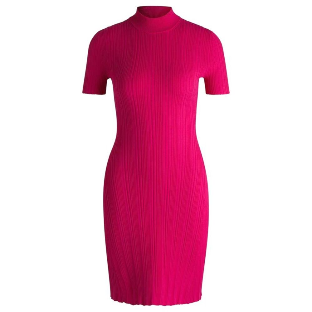 Hugo Womens/Ladies Sareply Mock Neck Short-Sleeved Bodycon Dress / Bright Pink